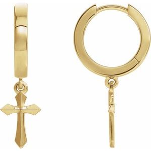 14K Yellow Gold Pair Cross Drop Hinged Hoop Earrings, Length: 20.1 Mm, Thickness: 2.4 Mm