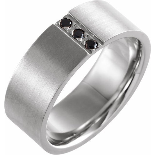 14K White Gold Satin Polished .08 Ctw Black Natural Diamond Band, Size 10