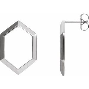 14K White Gold 21.7 X 14.6 Mm Pair Friction Backs Included Polished Geometric Drop Earrings