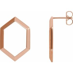 14K Rose Gold 21.7 X 14.6 Mm Pair Friction Backs Included Polished Geometric Drop Earrings