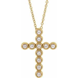 14K Yellow Gold Round 1.8Mm G-H I1 1/4 Ctw Natural Diamond 16-18 In Cross Necklace, Length: 18 In