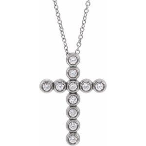 14K White Gold Round 1.8Mm G-H I1 1/4 Ctw Natural Diamond 16-18 In Cross Necklace, Length: 18 In