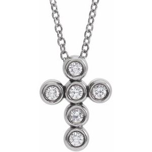 14K White Gold Round 1.8Mm G-H I1 1/6 Ctw Natural Diamond 16-18 In Cross Necklace, Length: 18 In