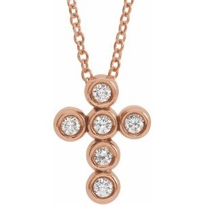 14K Rose Gold Round 1.8Mm G-H I1 1/6 Ctw Natural Diamond 16-18 In Cross Necklace, Length: 18 In