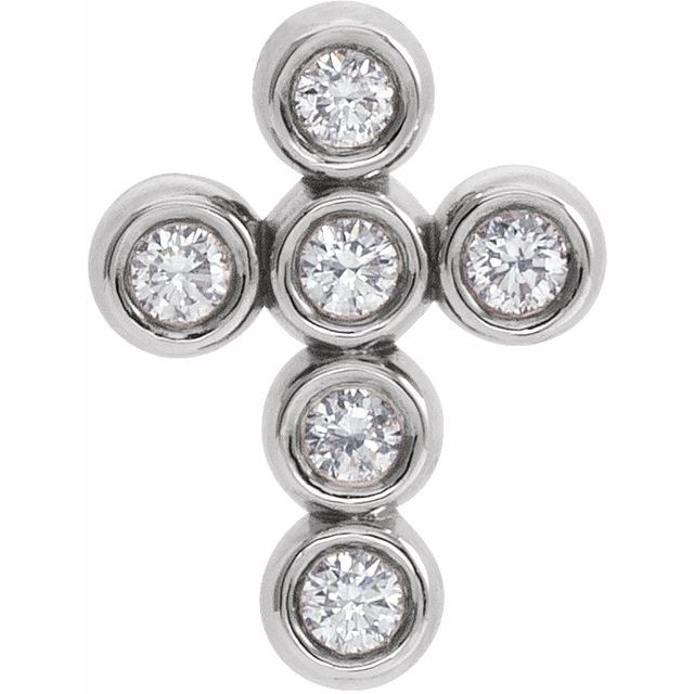 14K White Gold Round  1.8Mm I1, G-H Polished 1/6 Ctw Natural Diamond Cross Pendant