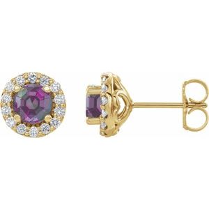 14K Yellow Gold Round 4 Mm Lab-Grown Alexandrite And 1/8 Ctw Natural Diamond Earrings