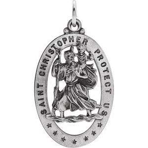 Sterling Silver 29 X 20 Mm Polished Oval St. Christopher Medal
