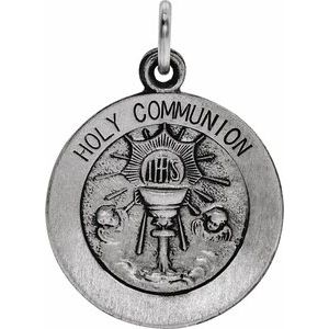 Sterling Silver 15 Mm Polished Round First Holy Communion Medal