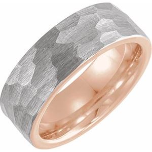 18K Yellow Or White Or Rose Gold PVD Tungsten 8 mm Flat Hammered Band