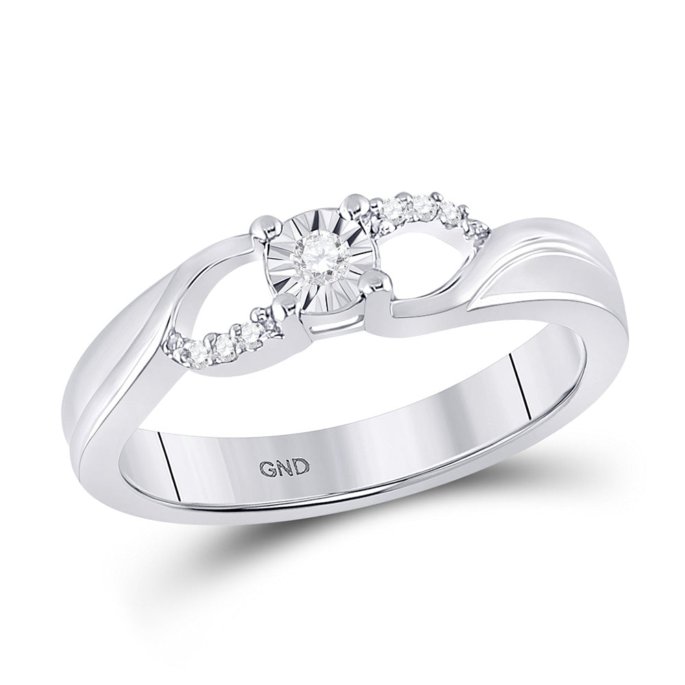 Sterling Silver Womens Round Diamond Solitaire Promise Bridal Engagement Ring 1/20 Cttw, Womens Size: 5-10