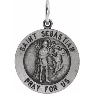 Sterling Silver 18 Mm Polished St. Seabastian Medal