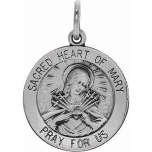 Sterling Silver 18 Mm Polished Mary Of Sacred Heart Medal