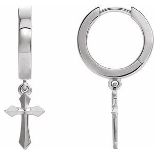 Sterling Silver Pair Cross Drop Hinged Hoop Earrings, Length: 20.1 Mm, Thickness: 2.4 Mm
