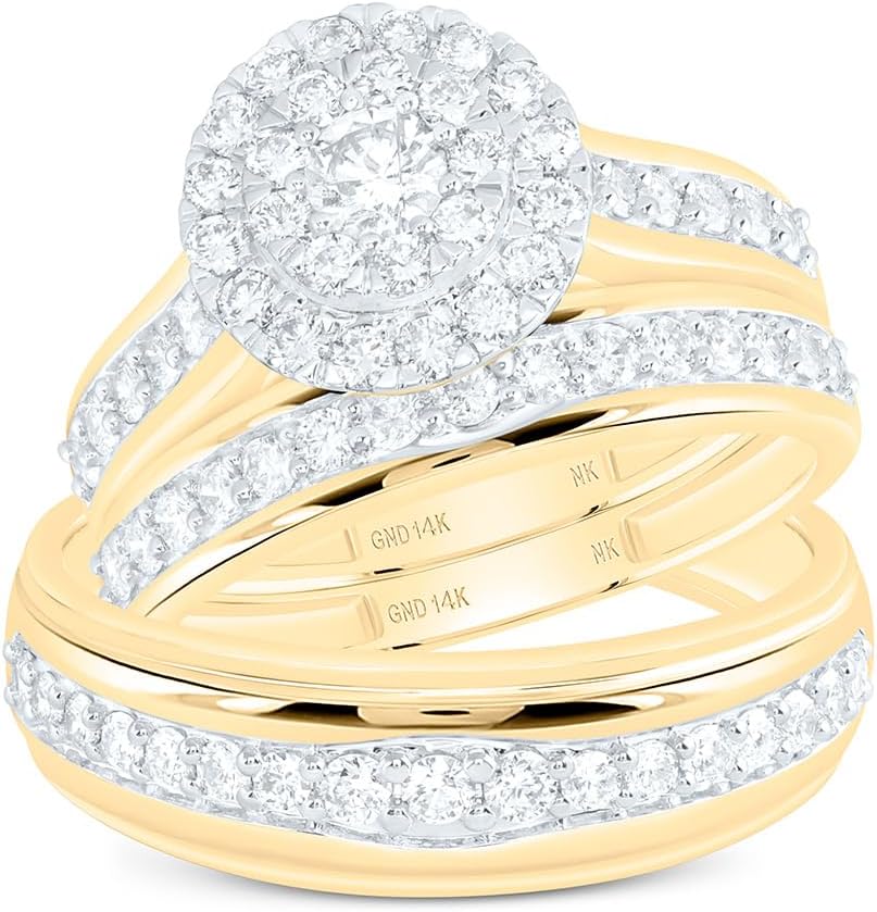 14K Yellow Gold 1 3/8Ctw Natural Diamond Round Trio Set