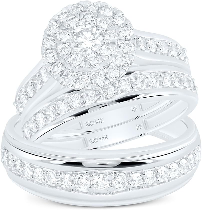 14K Yellow Gold 1 3/8Ctw Natural Diamond Round Trio Set
