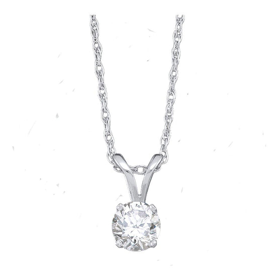 14K White Gold Womens Round Diamond Solitaire Pendant 1/4 Cttw
