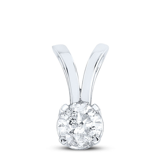 14K White Gold Womens Round Diamond Solitaire Pendant 1 Cttw