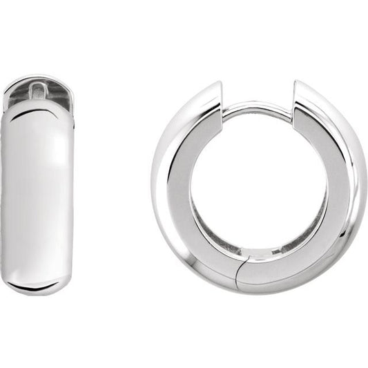14K White Gold 14 Mm 3.15 Mm Pair Hinged Polished Hinged Earrings
