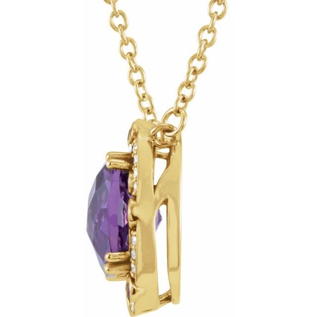 14K Yellow Gold Cushion 10 X 10Mm 16 In Polished Natural Ameythst And 1/6 Ctw Natural Diamond Necklace