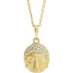 14K Yellow Gold Round Gh I1 1/8 Ctw Natural Diamond Buddha Necklace, Length: 18 In