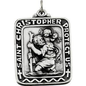 Sterling Silver 31.5 X 26 Mm Polished Rectangle St. Christopher Medal