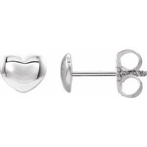 14K White Gold 5.9 X 5.1 Mm Pair Threaded Backs Included Polished Puffed Heart Earrings With Backs
