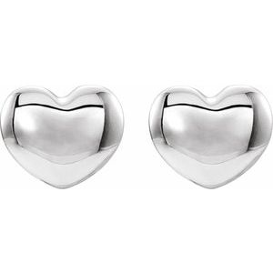 14K White Gold 5.9 X 5.1 Mm Pair Threaded Backs Included Polished Puffed Heart Earrings With Backs