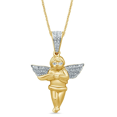 10K Yellow Gold 0.11-0.14 Cttw Diamond  Angel Charm