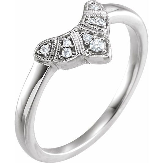 14K White Gold Round Polished .06 Ctw Natural Diamond Contour Band, Size 7