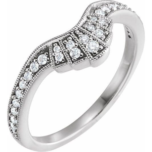 14K White Gold Round Polished 1/5 Ctw Natural Diamond Contour Band, Size 7