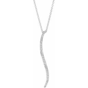 14K White Gold 33.9 X 5.2 Mm 16-18 In Polished .06 Ctw Natural Diamond Freeform Vertical Bar Necklace