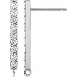 14K White Gold Round 1.7 Mm 1/6 Ctw Natural Diamond Bar Earring Top