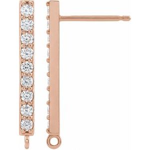 14K Rose Gold Round 1.7 Mm 1/6 Ctw Natural Diamond Bar Earring Top
