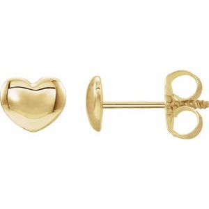 14K Yellow Gold 5.9 X 5.1 Mm Pair Threaded Backs Polished Puffed Heart Earrings With Backs