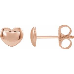 14K Rose Gold 5.9 X 5.1 Mm Pair Threaded Backs Included Polished Puffed Heart Earrings With Backs