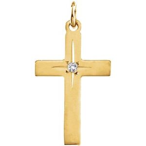 14K Yellow Gold Round 13 X 9 Mm 1.2Mm Gh I1 .0075 Ct Natural Diamond Cross Pendant
