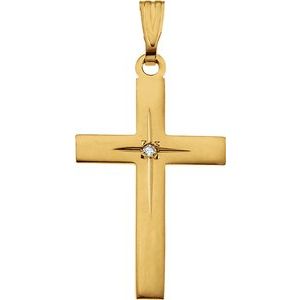 14K Yellow Gold Round 18 X 12 Mm 1.3Mm Gh I1 .01 Ct Natural Diamond Cross Pendant