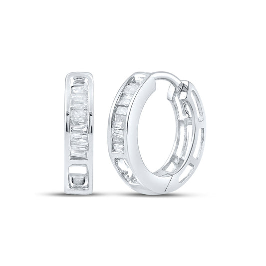 Sterling Silver Or Yellow-Tone Sterling Silver Womens Baguette Diamond Earrings 1/6 Cttw, Length: 0.49 In