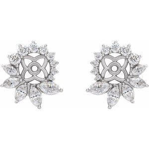 14K White Gold 6 Mm Pair Polished 7/8 Ctw Natural Diamond Earring Jackets