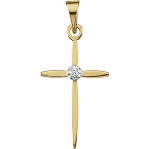 14K Yellow/White Gold Round 1Mm G-H Si1 .005 Ct Natural Diamond Cross Pendant