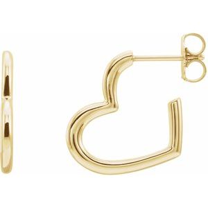 14K Yellow Gold Pair Polished Heart Hoop Earrings With Backs