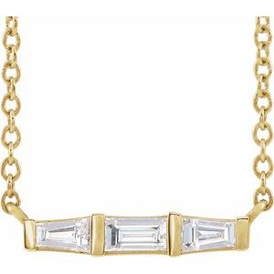 14K Yellow Gold 14.2 X 3.2 Mm 18 In Polished 1/8 Ctw Natural Diamond Three-Stone Bar Necklace
