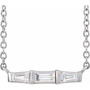 14K White Gold 14.2 X 3.2 Mm 18 In Polished 1/8 Ctw Natural Diamond Three-Stone Bar Necklace