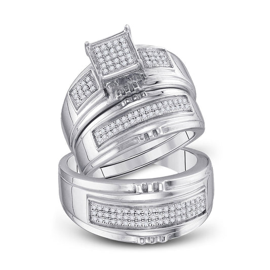 Sterling Silver His Hers Round Diamond Matching Wedding Set 3/8 Cttw, Womens Size: 5-10, Mens Size: 7-13