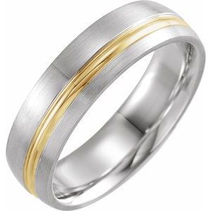 14K White/Yellow/White Gold Grooved Duo Band With Brush Finish Edges Size 9