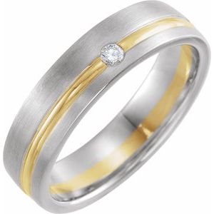 14K White/Yellow/White Gold Round 2.7 Mm .07 Ctw Natural Diamond Band With Brush Finish Size 10