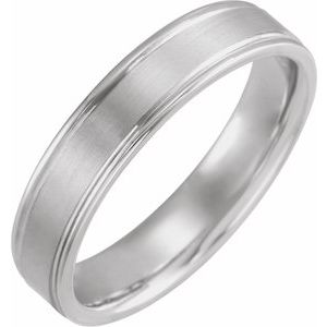 Platinum Satin/Polished Grooved Comfort-Fit Flat Band