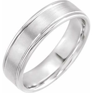 10K White Gold Satin/Polished 6 Mm Polished Comfort-Fit Grooved Band With Satin Finish Size 7
