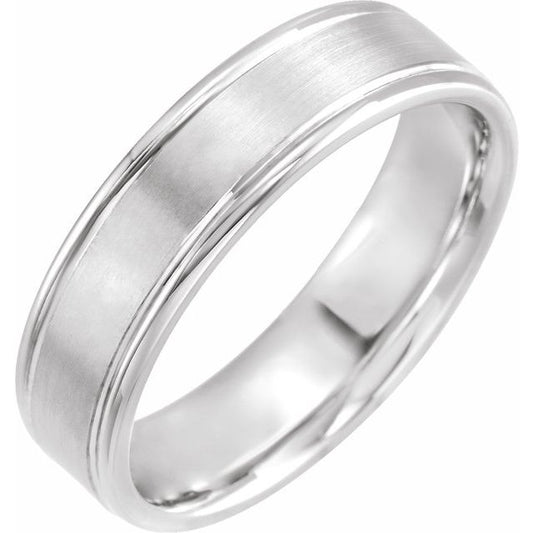 14K Yellow Or White Or Rose Gold Polished Grooved Comfort-Fit Flat Band With Satin Finish