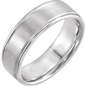 Platinum Satin/Polished Grooved Comfort-Fit Flat Band